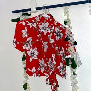 Red flower blouse
